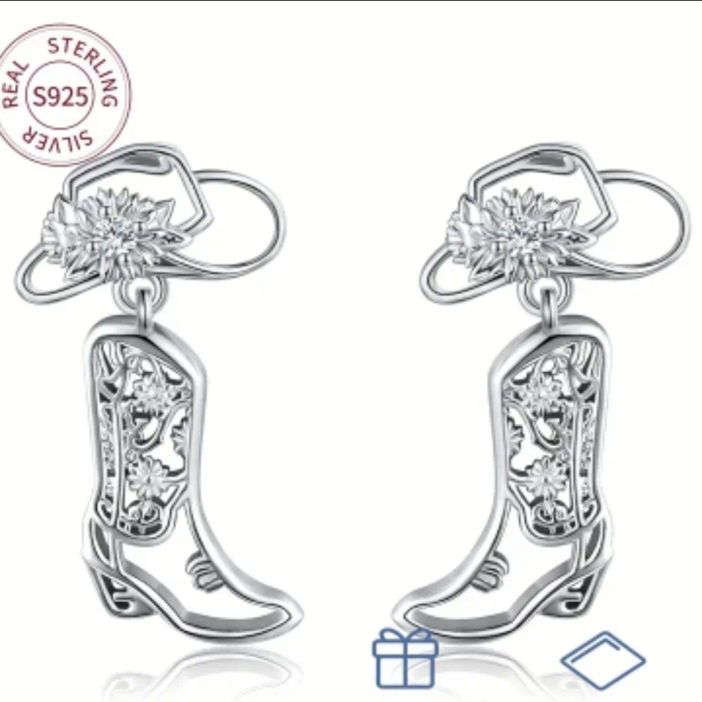 Sterling Silver Cowboy Boot Earrings